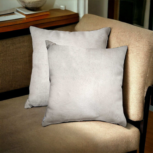 Set of Two Off White Cowhide Throw Pillow - Homeroots - Flyclothing LLC
