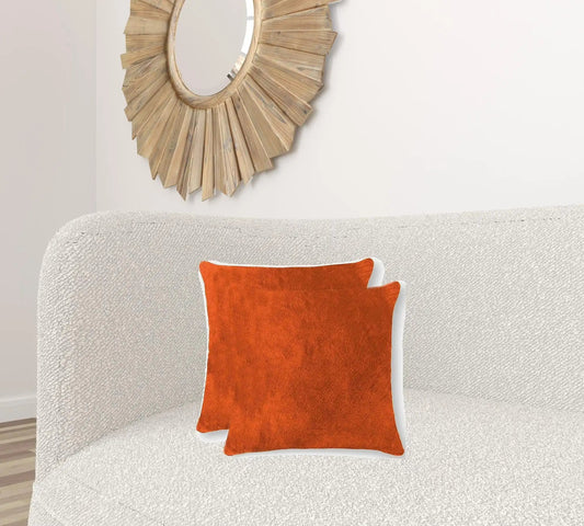 18" X 18" X 5" Orange Cowhide  Pillow 2 Pack - Homeroots