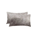 Set of Two 12" X 20" Gray Cowhide Throw Pillow - Homeroots
