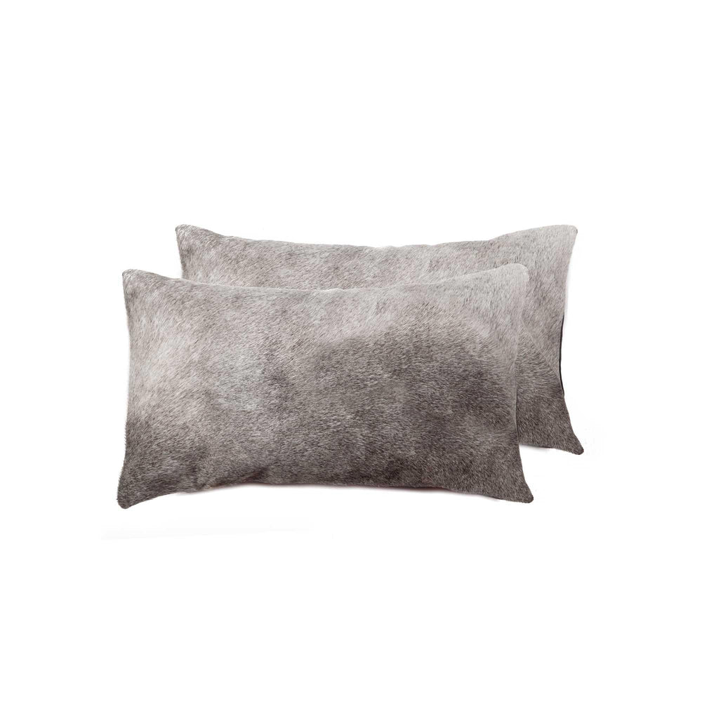 Set of Two 12" X 20" Gray Cowhide Throw Pillow - Homeroots - Flyclothing LLC