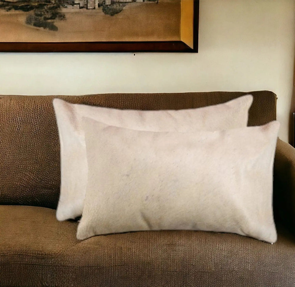 Set of Two 12" X 20" Tan Cowhide Throw Pillow - Homeroots