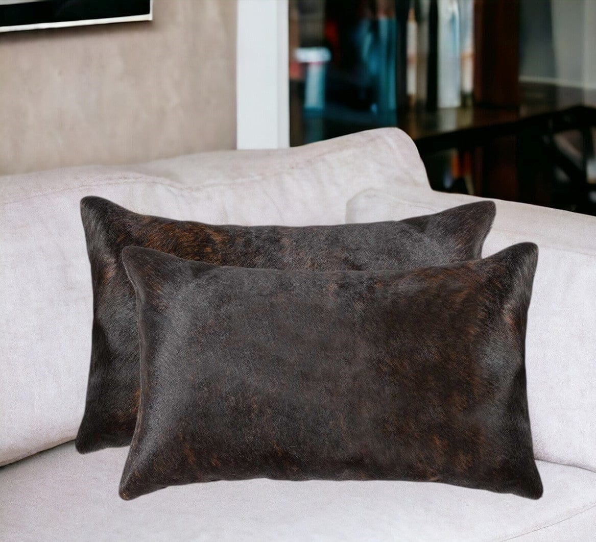 Set of Two 12" X 20" Chocolate Cowhide Throw Pillow - Homeroots - Flyclothing LLC