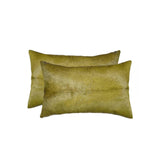 Set of Two 12" X 20" Lime Green Cowhide Throw Pillow - Homeroots