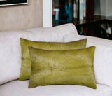 Set of Two 12" X 20" Lime Green Cowhide Throw Pillow - Homeroots