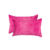 Set of Two 12" X 20" Fuchsia Cowhide Lumbar Throw Pillows - Homeroots