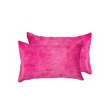Set of Two 12" X 20" Fuchsia Cowhide Lumbar Throw Pillows - Homeroots