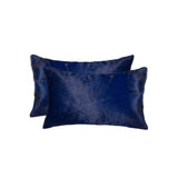 Set of Two 12" X 20" Navy Blue Cowhide Lumbar Throw Pillows - Homeroots