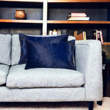 Set of Two 12" X 20" Navy Blue Cowhide Lumbar Throw Pillows - Homeroots