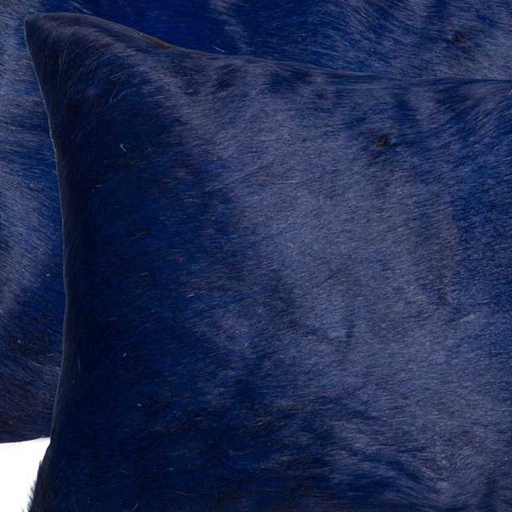 Set of Two 12" X 20" Navy Blue Cowhide Lumbar Throw Pillows - Homeroots - Flyclothing LLC