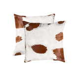Set of Two Brown and White Cowhide Throw Pillow - Homeroots
