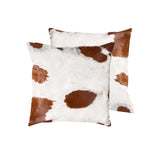 Set of Two Brown and White Cowhide Throw Pillow - Homeroots