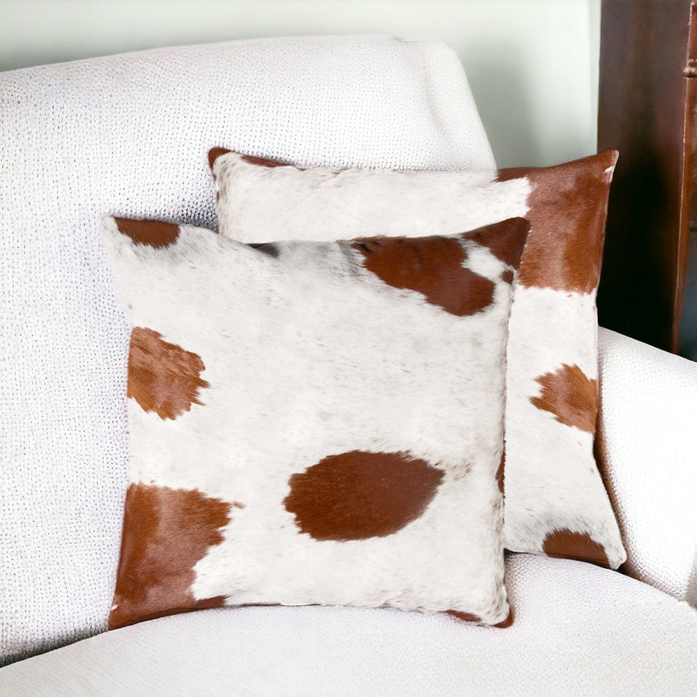 Set of Two Brown and White Cowhide Throw Pillow - Homeroots