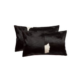 Set of Two 12" X 20" Black and White Cowhide Throw Pillows - Homeroots