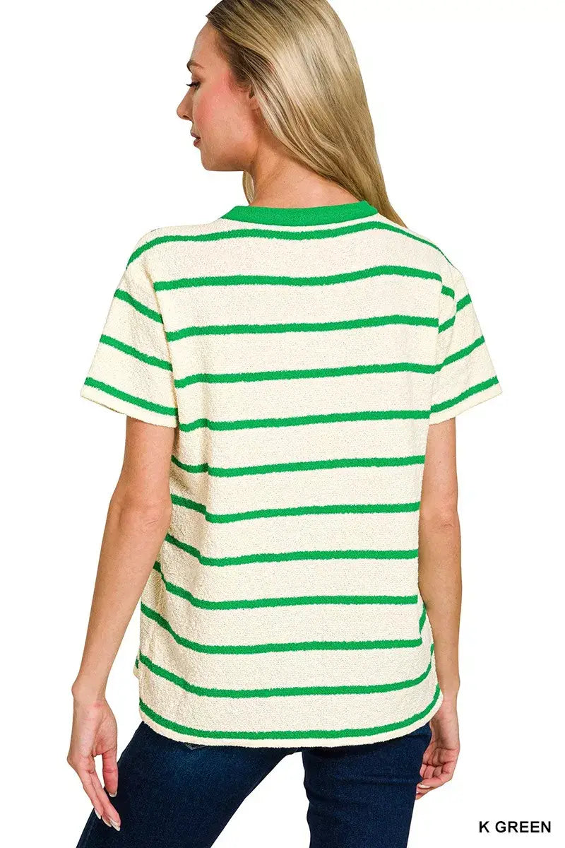Zenana Textured Striped Crew Neck T-Shirt - Trendsi - Flyclothing LLC