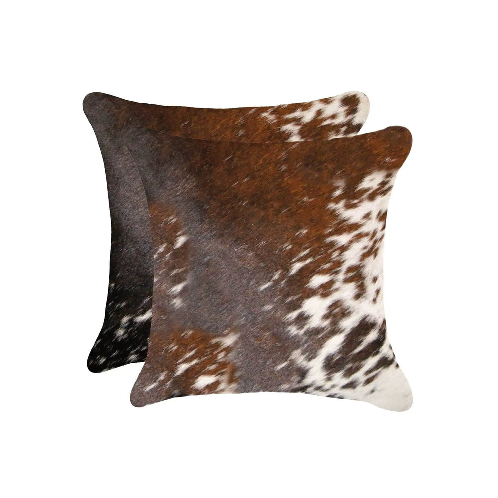 Set of Two 18" Brown and White Cowhide Throw Pillow - Homeroots
