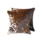 Set of Two 18" Brown and White Cowhide Throw Pillow - Homeroots