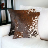Set of Two 18" Brown and White Cowhide Throw Pillow - Homeroots