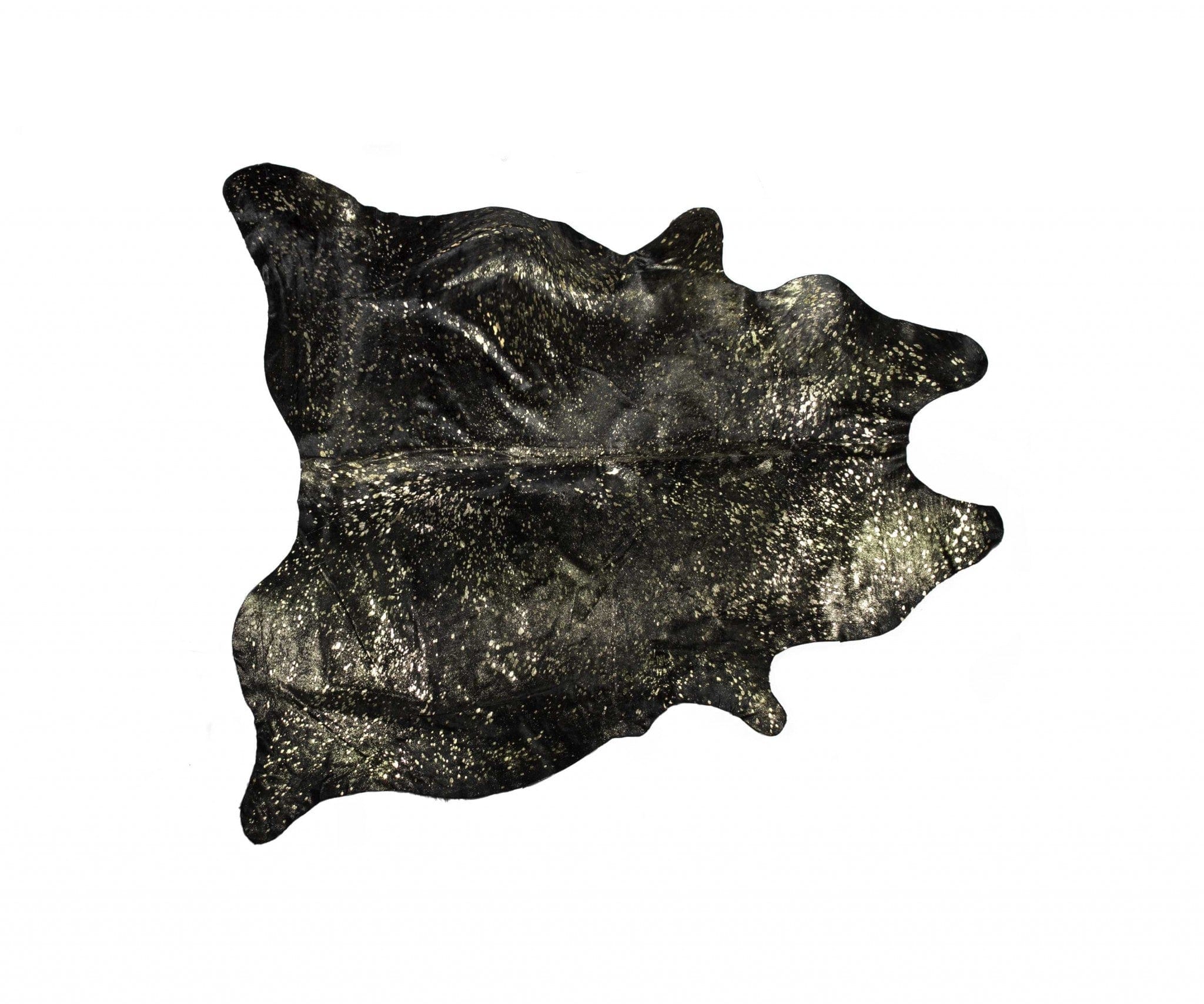 60" X 84" Chocolate And Gold Cowhide - Area Rug - Homeroots - Flyclothing LLC