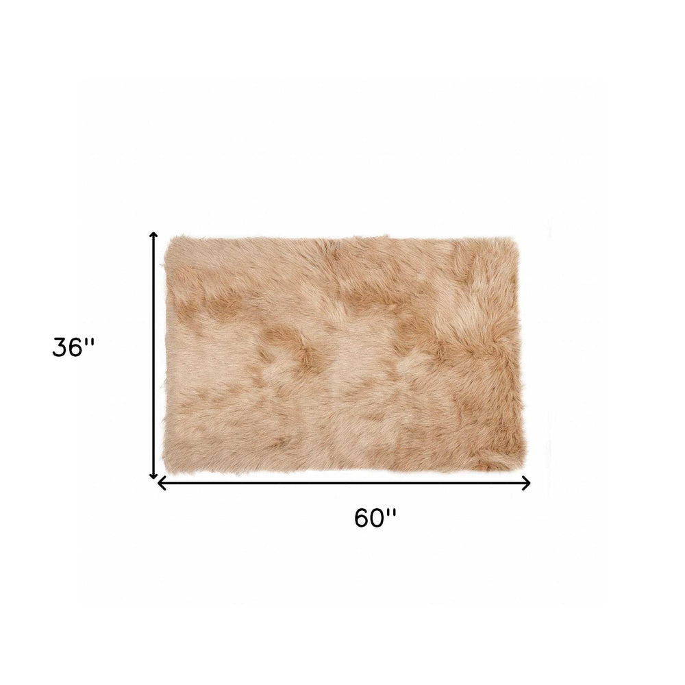 3' X 5' Tan Rectangular Faux Fur - Area Rug - Homeroots - Flyclothing LLC