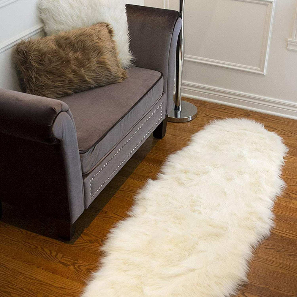 2' X 6' Off White Faux Sheepskin Machine Tufted Non Skid Area Rug - Homeroots - Flyclothing LLC