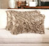 Set of Two 12" X 20" Tan Faux Fur Throw Pillows - Homeroots