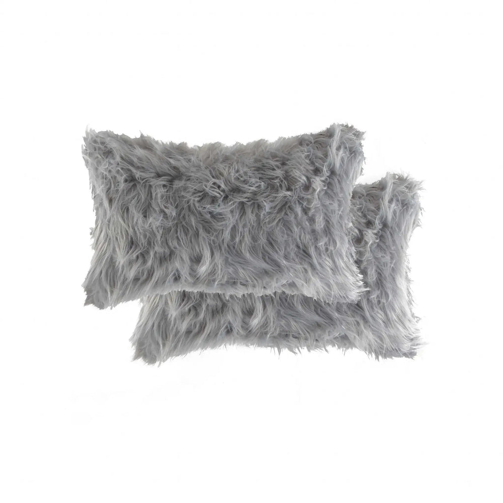 12" X 20" X 5" Gray Faux  Pillow 2 Pack - Homeroots