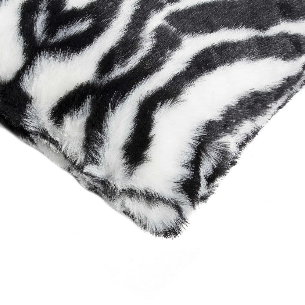 Set of Two 12" X 20" Black and White Faux Fur Throw Pillow - Homeroots - Flyclothing LLC