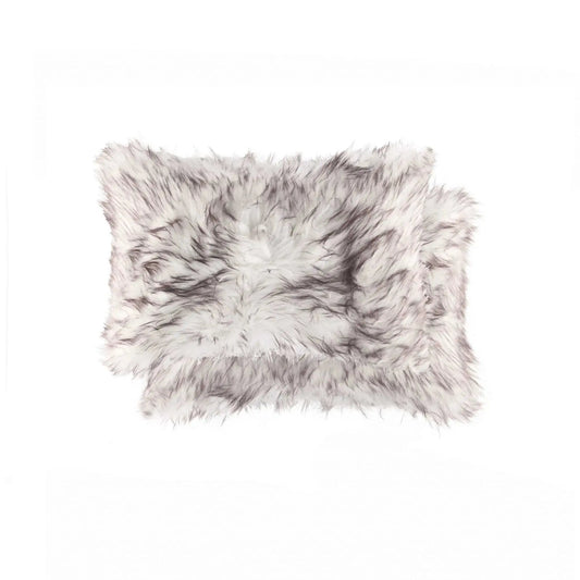 Set of Two 12" X 20" Chocolate Faux Fur Throw Pillow - Homeroots