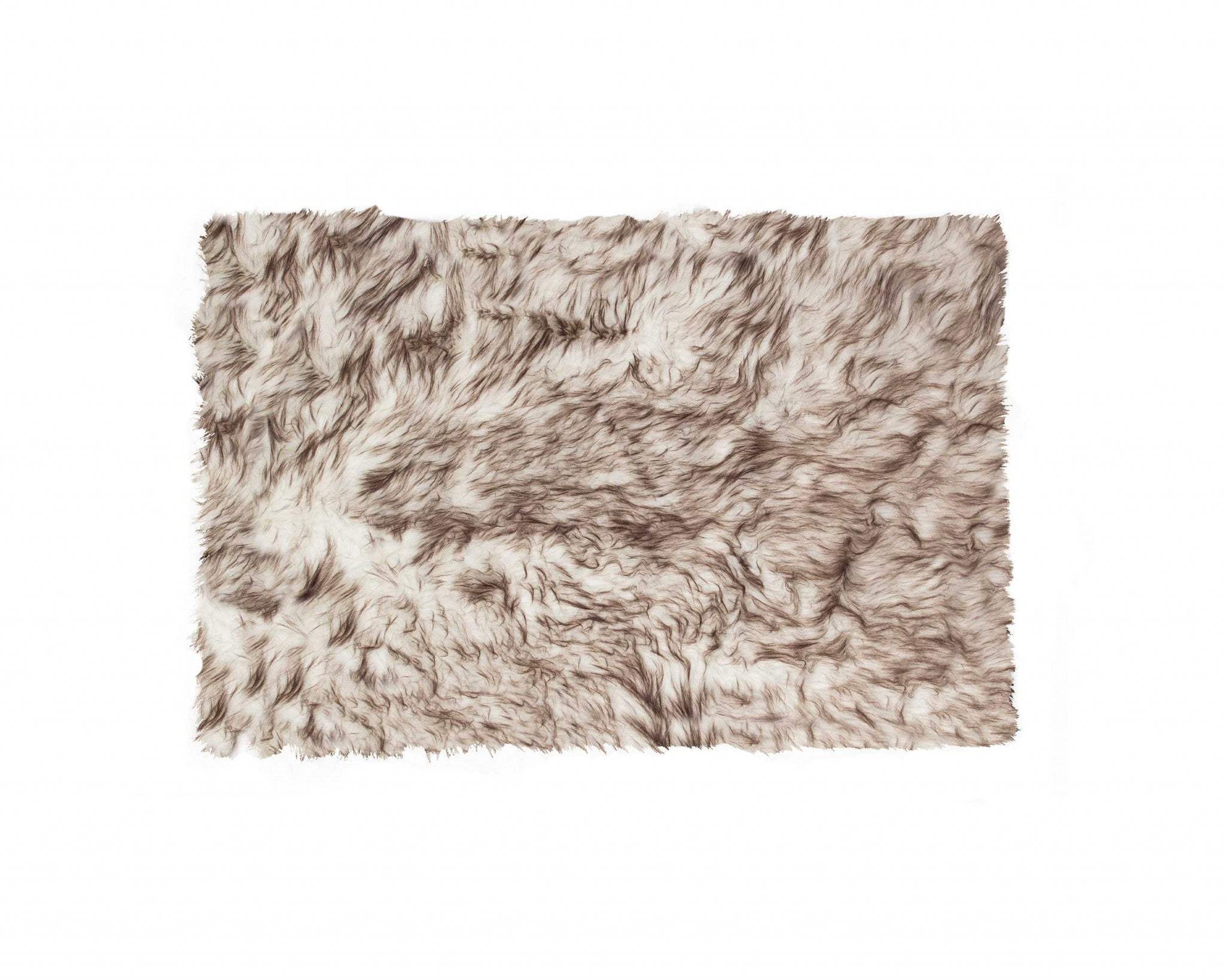 2' X 3' Brown and White Faux Sheepskin Ombre Machine Tufted Non Skid Area Rug - Homeroots - Flyclothing LLC