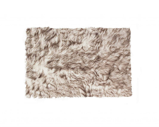 2' X 3' Brown and White Faux Sheepskin Ombre Machine Tufted Non Skid Area Rug - Homeroots - Flyclothing LLC