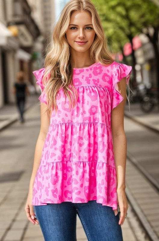 Heimish Full Size Tiered Leopard Round Neck Blouse with Ruffled Detail Plus Size - Trendsi - Flyclothing LLC