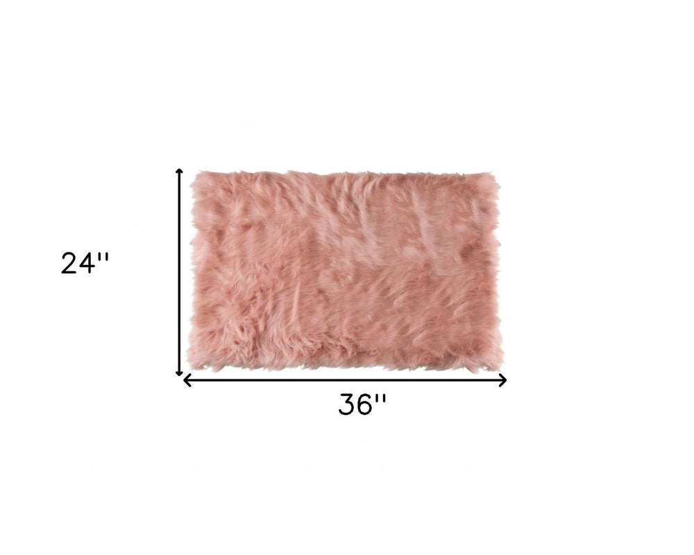 24" X 36" X 1.5" Dusty Rose Plush Faux Sheepskin Area Rug - Homeroots - Flyclothing LLC