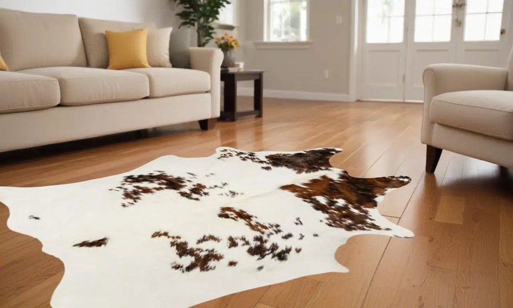 72" X 84" Salt & Pepper Cowhide Rug - S&P Chocolate White - Homeroots