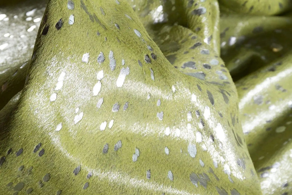 72" X 84" Lime And Silver Cowhide - Area Rug - Homeroots - Flyclothing LLC