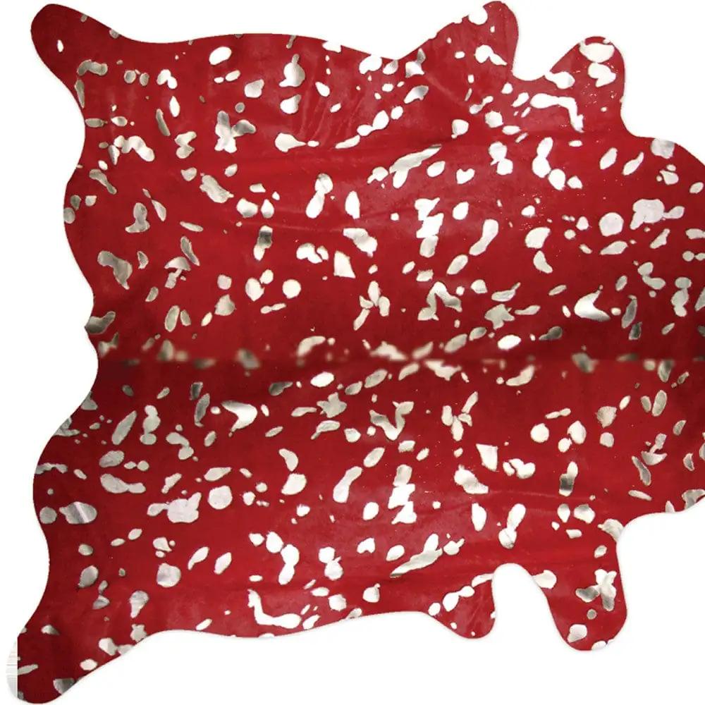 72" X 84" Red And Silver Cowhide - Area Rug - Homeroots - Flyclothing LLC