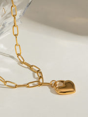 18K Gold-Plated Stainless Steel Heart Pendant Necklace - Trendsi