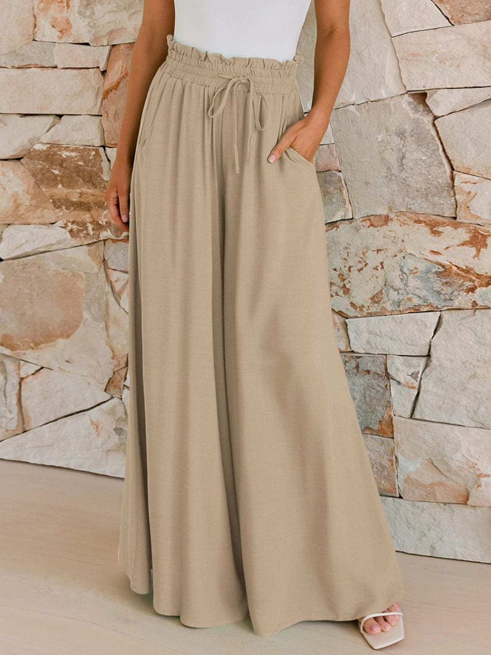 Drawstring Wide Leg Pants with Pockets - Trendsi - Flyclothing LLC