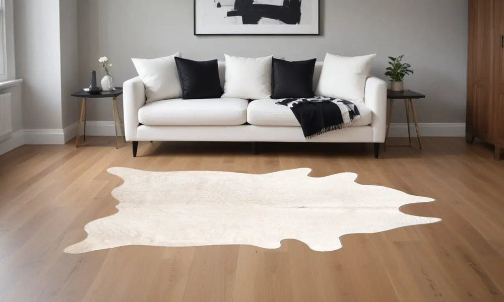 60" X 84" Off White Cowhide  Rug - Homeroots