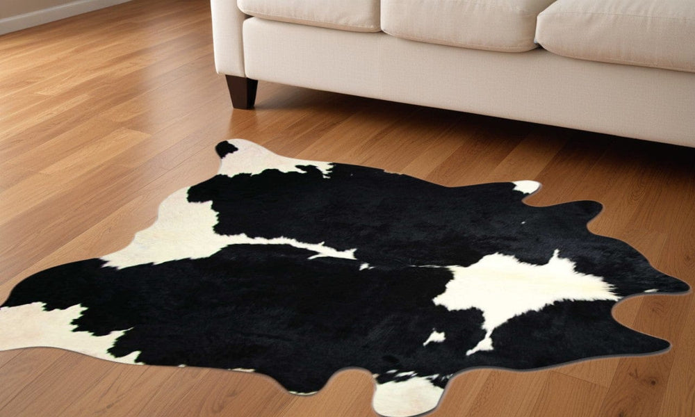 60" X 84" Black And White Cowhide - Area Rug - Homeroots