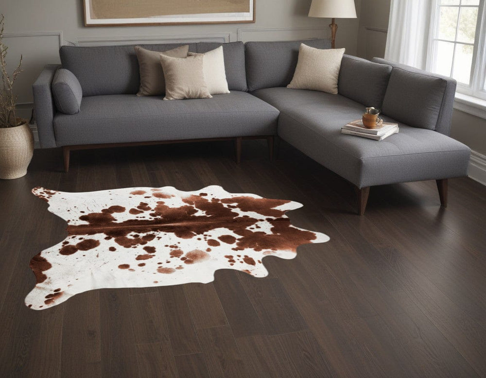 Brown And White Spotted Natural Cowhide Area Rug - Homeroots
