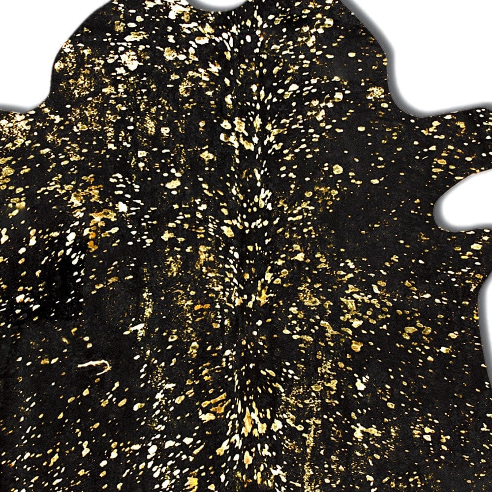60" X 84" Black And Gold Cowhide - Area Rug - Homeroots - Flyclothing LLC