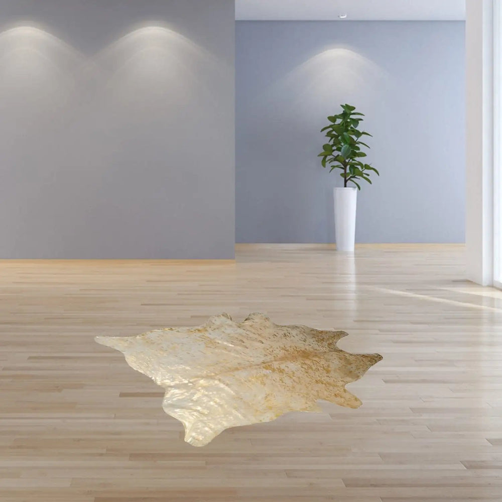60" X 84" Natural And Gold Cowhide - Area Rug - Homeroots - Flyclothing LLC