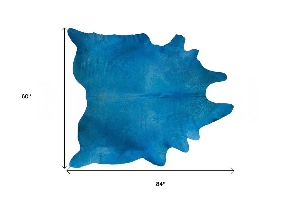 5' X 7' Blue Cowhide Cowhide Handmade Area Rug - Homeroots - Flyclothing LLC