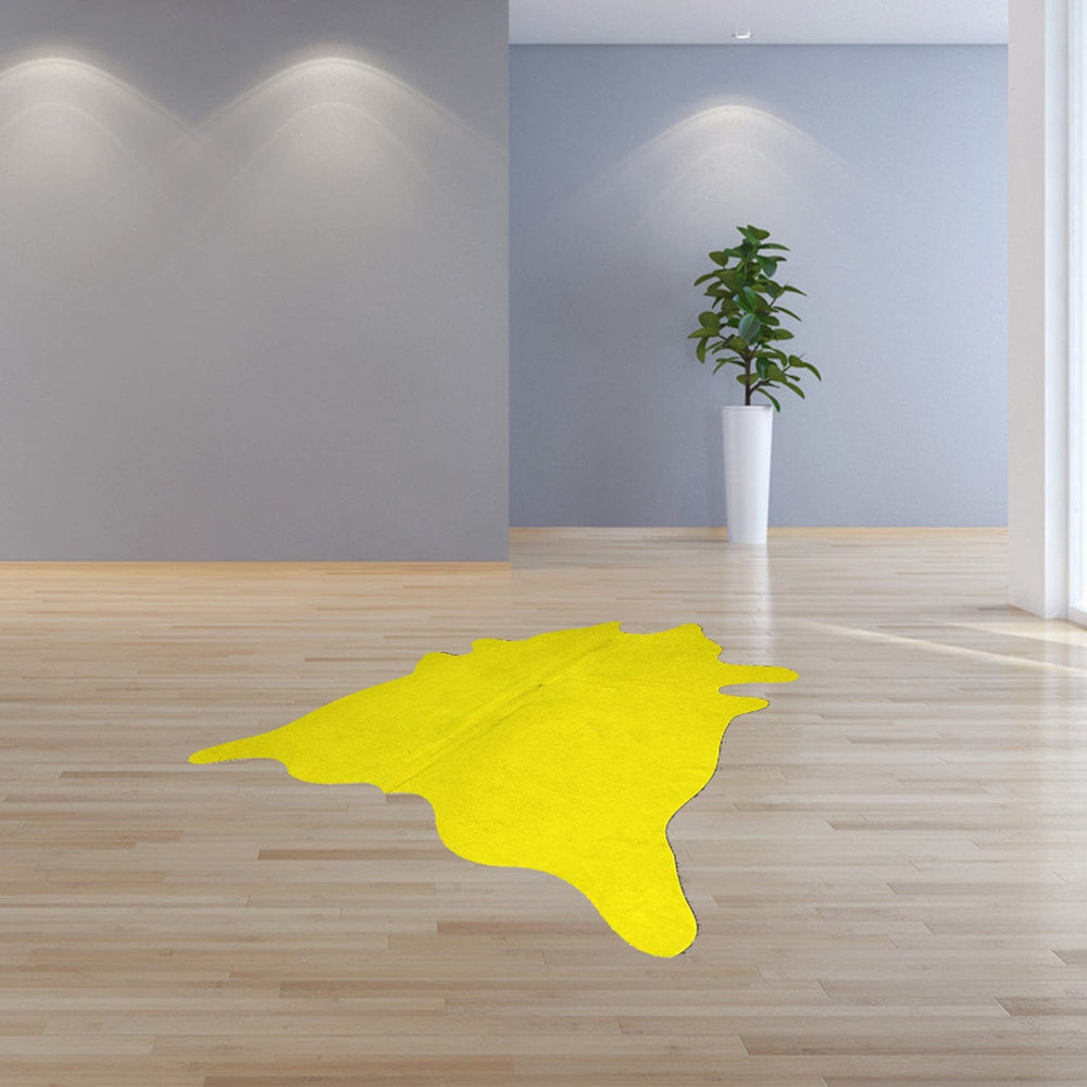 60" X 84" Yellow Cowhide - Area Rug - Homeroots - Flyclothing LLC