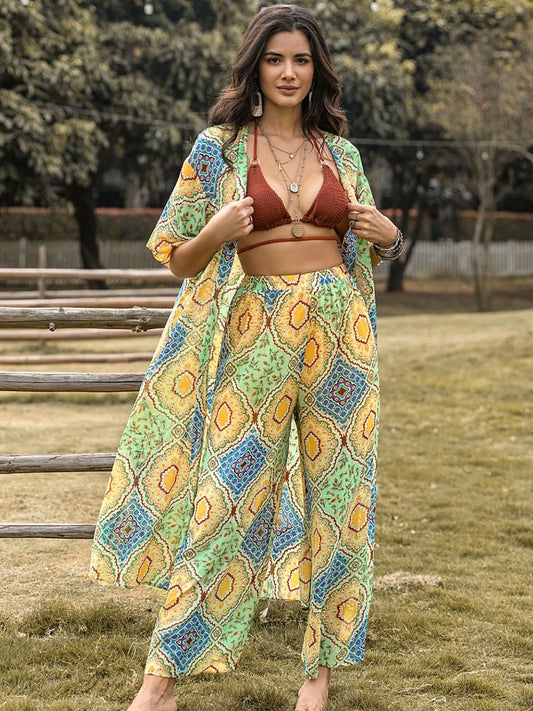 Printed Half Sleeve Top and Wide Leg Pants Set - Trendsi