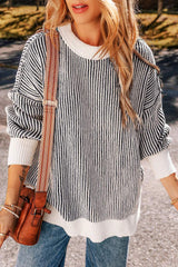 Round Neck Dropped Shoulder Sweater - Trendsi - Flyclothing LLC