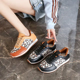 Leopard Round Toe Lace Up Sneakers - Trendsi - Flyclothing LLC
