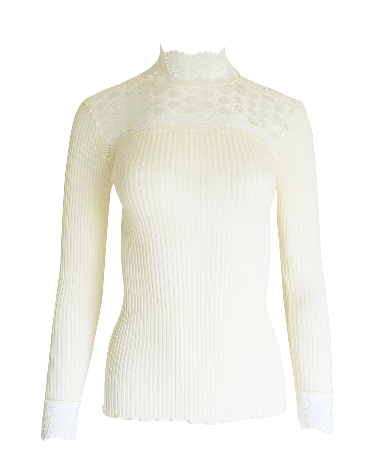 EGI Exclusive Merino Wool Blend Top Mock Neck Lace Trim Long Sleeves. Proudly Made in Italy. - tittimitti - Flyclothing LLC