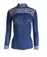 EGI Exclusive Merino Wool Blend Top Mock Neck Lace Trim Long Sleeves. Proudly Made in Italy. - tittimitti - Flyclothing LLC
