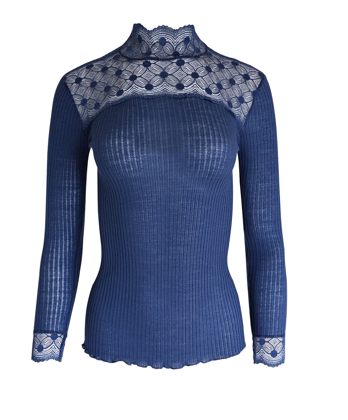 EGI Exclusive Merino Wool Blend Top Mock Neck Lace Trim Long Sleeves. Proudly Made in Italy. - tittimitti - Flyclothing LLC